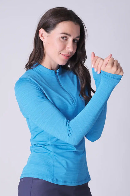 SPWR0028 - Women's Heather Jersey 1/4 Zip Top - Ocean