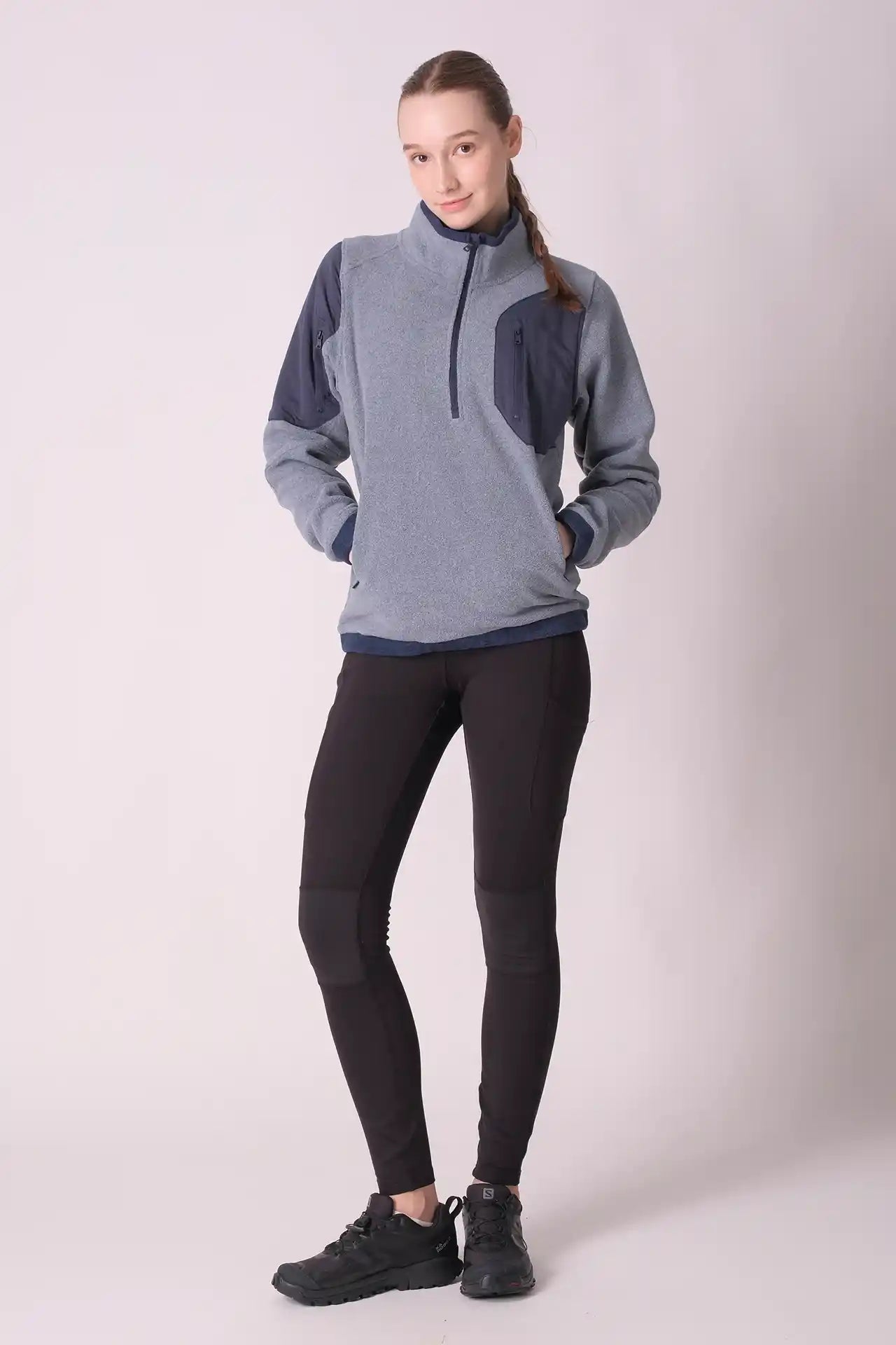 SPWR0031 - Women's Fleece Loose Anorak - Greyish Blue