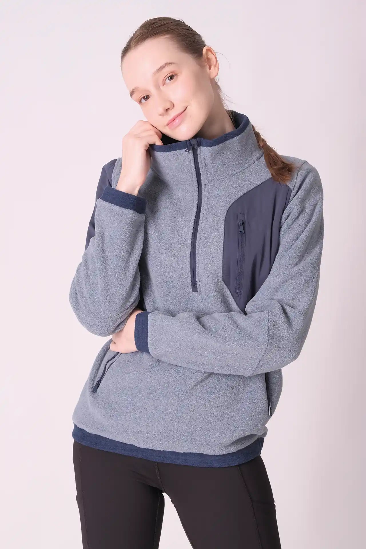SPWR0031 - Women's Fleece Loose Anorak - Greyish Blue