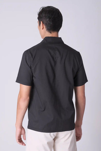 SPW0010 - Lightweight Stretch Ripstop Button Down Resort Shirt - Black