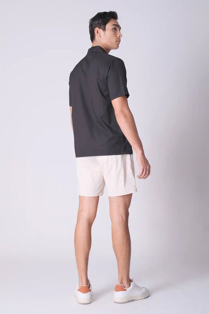 SPW0010 - Lightweight Stretch Ripstop Button Down Resort Shirt - Black