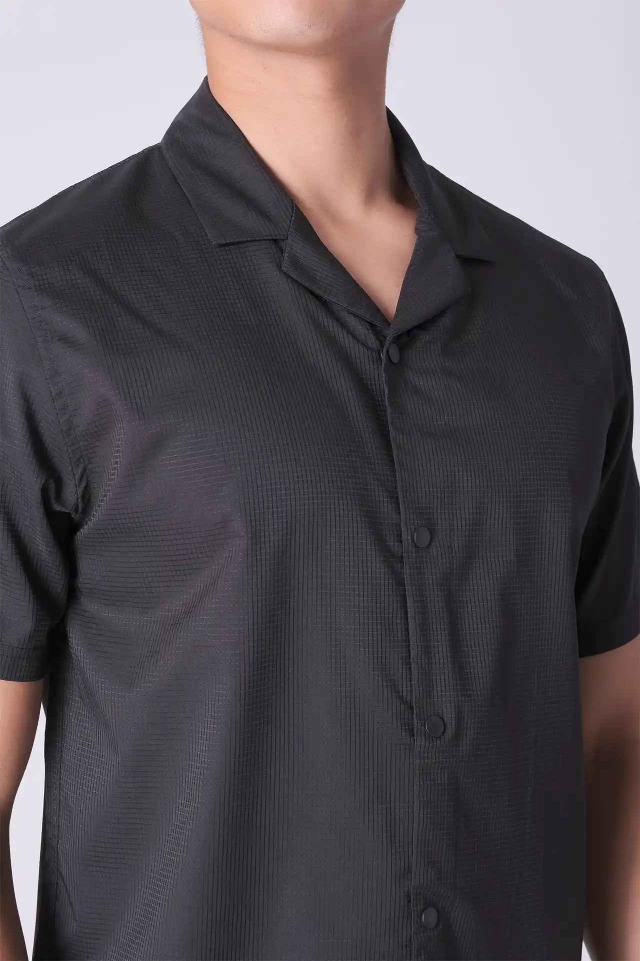 SPW0010 - Lightweight Stretch Ripstop Button Down Resort Shirt - Black