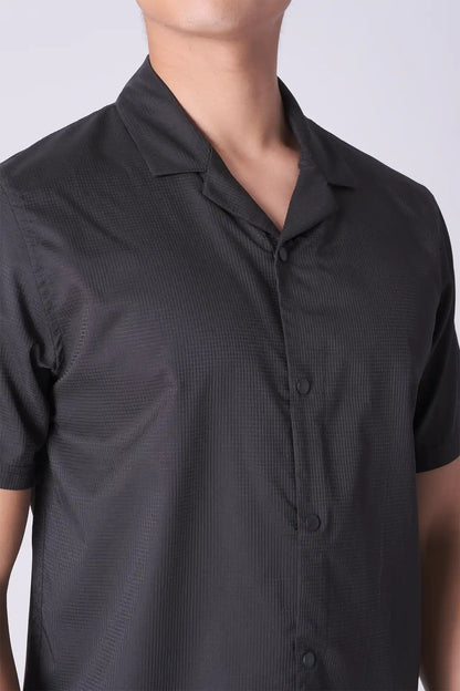 SPW0010 - Lightweight Stretch Ripstop Button Down Resort Shirt - Black