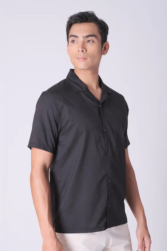 SPW0010 - Lightweight Stretch Ripstop Button Down Resort Shirt - Black