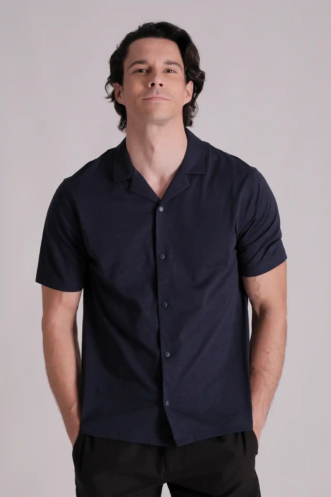 SPW0010 - Ultra Soft Mercerised Slub Cotton Button Down Resort Shirt - Navy