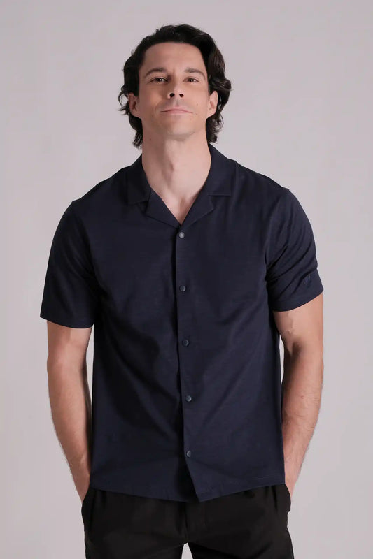 SPW0010 - Ultra Soft Mercerised Slub Cotton Button Down Resort Shirt - Navy