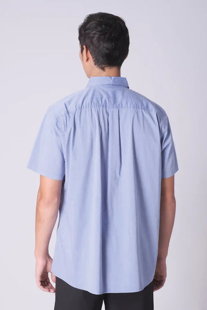 SPW0020 - Lightweight Stretch Oxford Short Sleeve Button-up Resort Shirt - Blue