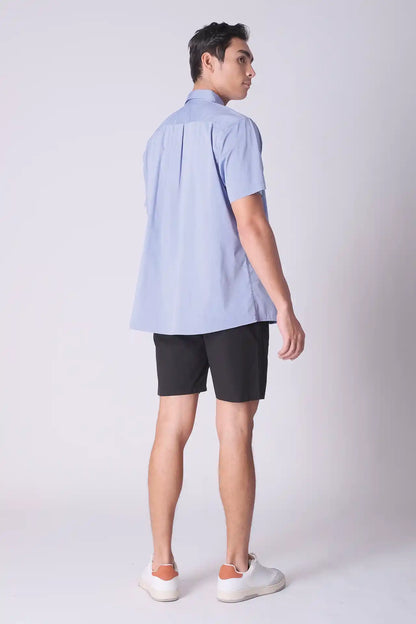 SPW0020 - Lightweight Stretch Oxford Short Sleeve Button-up Resort Shirt - Blue