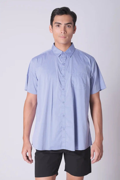 SPW0020 - Lightweight Stretch Oxford Short Sleeve Button-up Resort Shirt - Blue