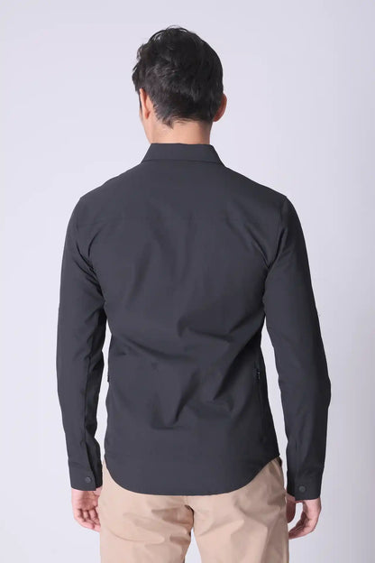 SPW0021 - Water Repellent Stretch Biking Button-Up Shirt - Black