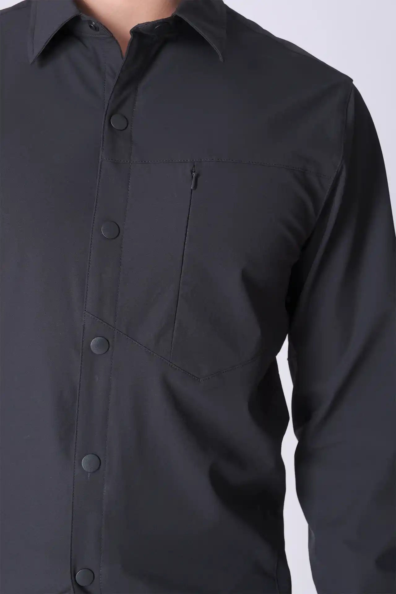 SPW0021 - Water Repellent Stretch Biking Button-Up Shirt - Black