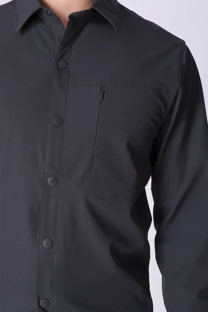 SPW0021 - Water Repellent Stretch Biking Button-Up Shirt - Black