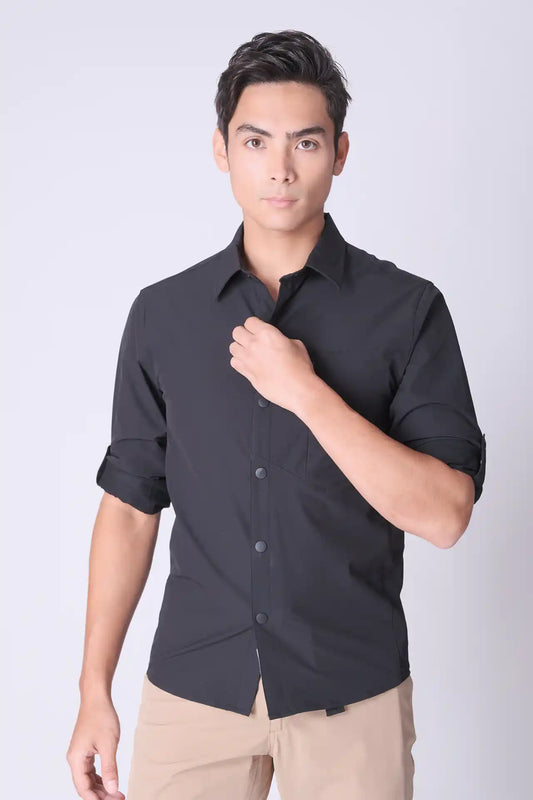 SPW0021 - Water Repellent Stretch Biking Button-Up Shirt - Black