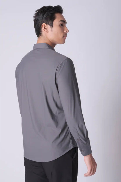 SPW0024 - Performance Stretch Pique Long Sleeve Button Down Shirt - Mid Grey