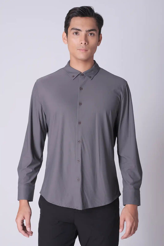 SPW0024 - Performance Stretch Pique Long Sleeve Button Down Shirt - Mid Grey