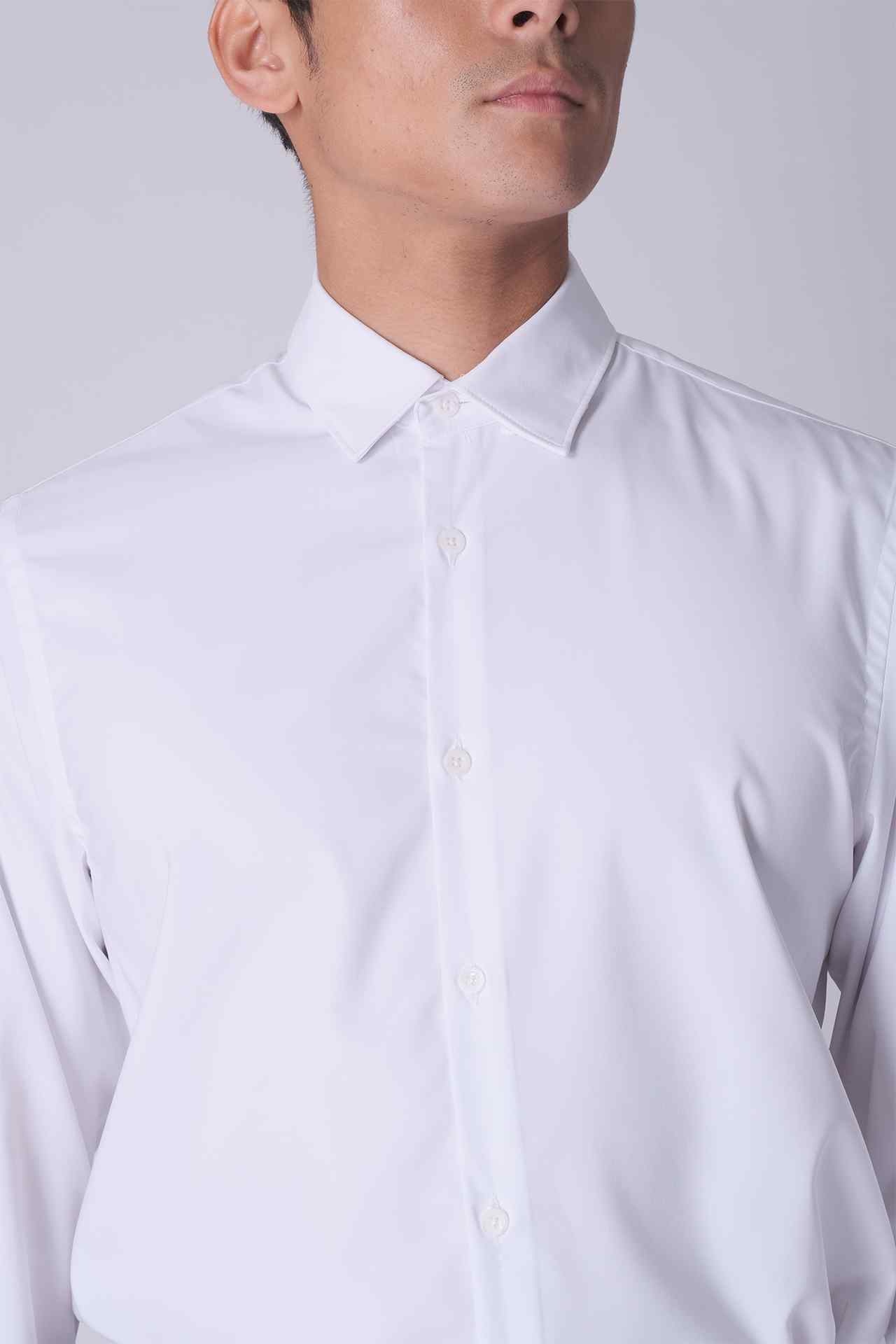 SPW0027 - Breathable Stretch Slim Fit Curve Hem Performance Shirt - White