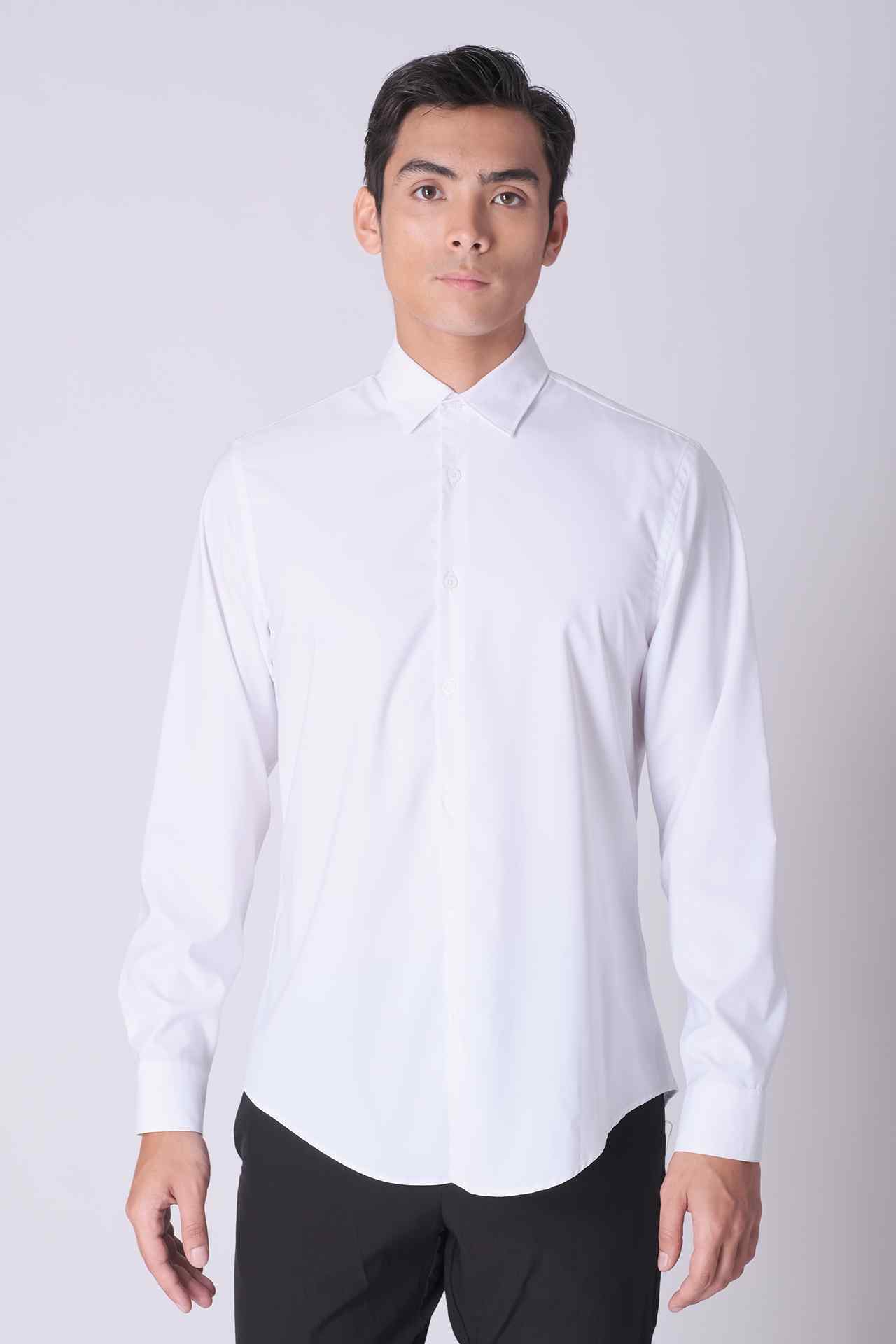 SPW0027 - Breathable Stretch Slim Fit Curve Hem Performance Shirt - White