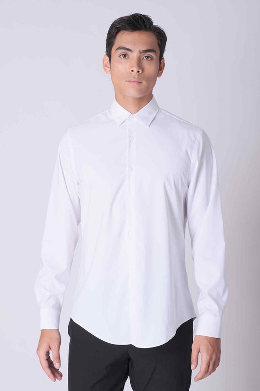 SPW0027 - Breathable Stretch Slim Fit Curve Hem Performance Shirt - White