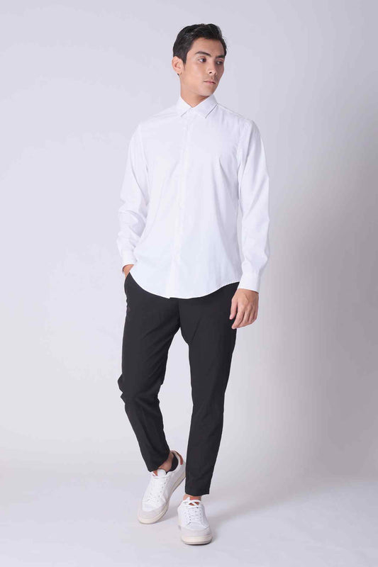 SPW0027 - Breathable Stretch Slim Fit Curve Hem Performance Shirt - White