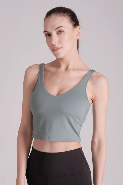 SPWX0005 - Women's V Neck Longline Sports Bra - Agave