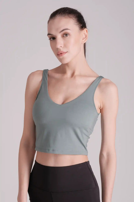 SPWX0005 - Women's V Neck Longline Sports Bra - Agave