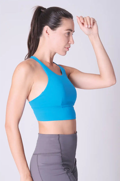 SPWX0023 - Women's Ultra 4-way Stretch Interlock Longline Training Sports Bra - Ocean