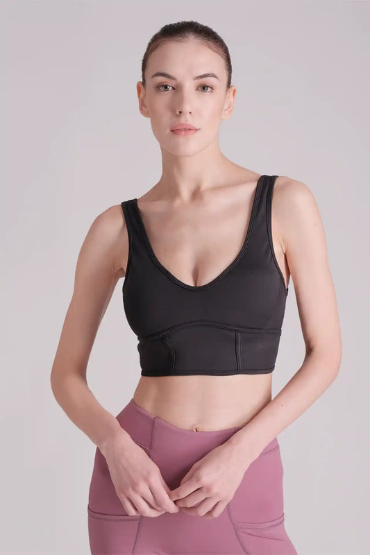 SPWX22001 - Women's Corset Inspired Sports Bra - Black