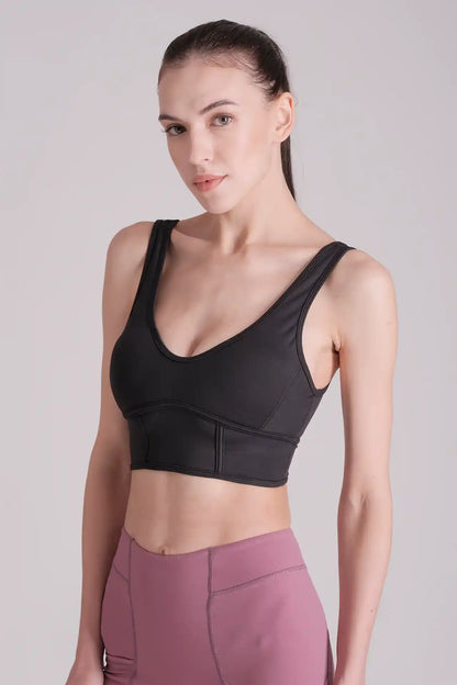 SPWX22001 - Women's Corset Inspired Sports Bra - Black