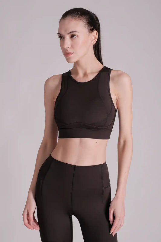 SPWX22002 - Women's Curve Seam Back Mesh Sports Bra - Black