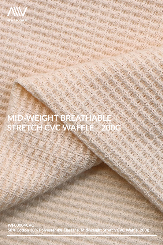 WF00004CVC - MID WEIGHT BREATHABLE STRETCH CVC WAFFLE - 200G